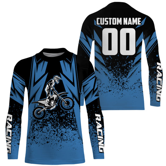 Kid Men Women Motocross Jersey Personalized UPF30+ Blue Dirt Bike Shirt Off-Road Motorcycle PDT637