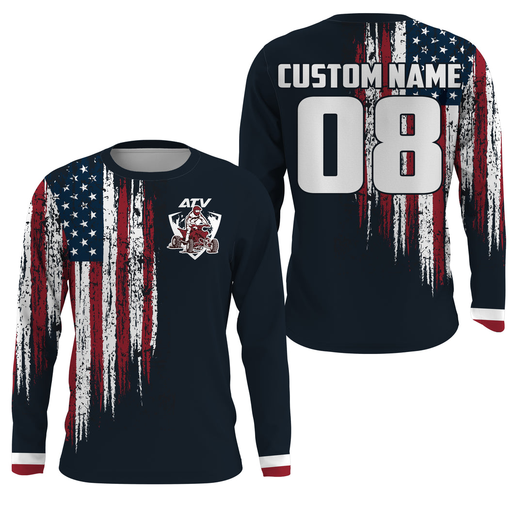 ATV Motocross Jersey Adult Youth UPF30+ Custom Quad Bike Off-Road Shirt USA Flag ATV MX Patriotic PDT640