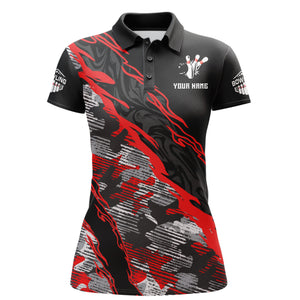 Custom Bowling Shirt for Women Red Camo Bowling Jersey Flame Bowling Polo Shirt BDT260