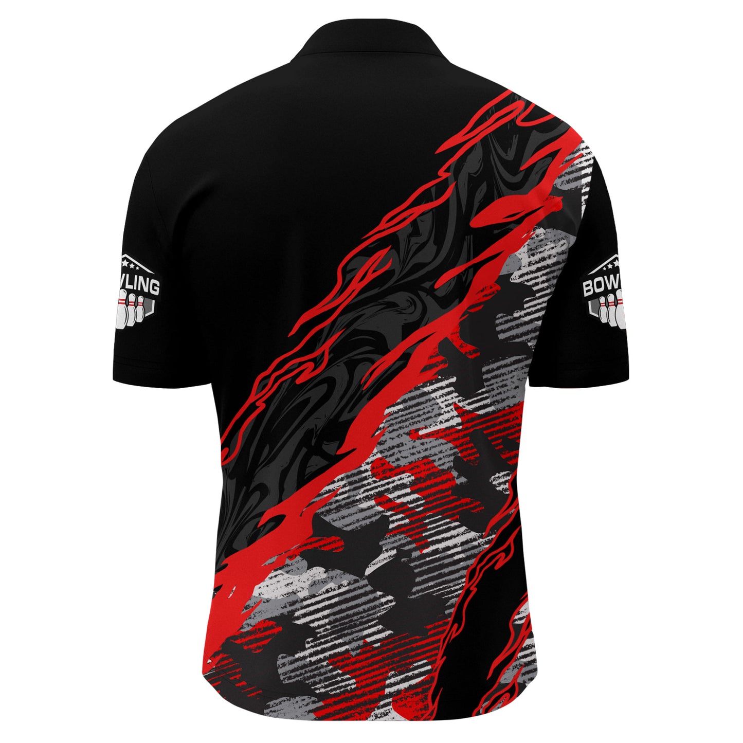 Custom Bowling Shirt for Men Red Camo Bowling Jersey Flame Bowling Quarter-Zip Shirt BDT260
