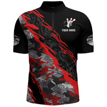 Load image into Gallery viewer, Custom Bowling Shirt for Men Red Camo Bowling Jersey Flame Bowling Quarter-Zip Shirt BDT260