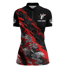 Load image into Gallery viewer, Custom Bowling Shirt for Women Red Camo Bowling Jersey Flame Bowling Quarter-Zip Shirt BDT260