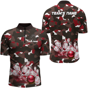 Red Camo Bowling Shirts For Men Custom Bowling Quarter-Zip Shirt Team Bowling Jerseys BDT247