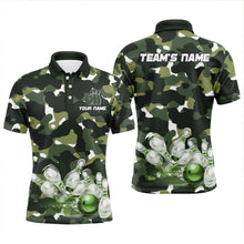 Load image into Gallery viewer, Green Camo Bowling Shirts For Men Custom Bowling Polo Shirt Team Bowling Jerseys BDT248