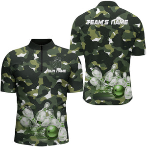 Green Camo Bowling Shirts For Men Custom Bowling Quarter-Zip Shirt Tea –  ChipteeAmz