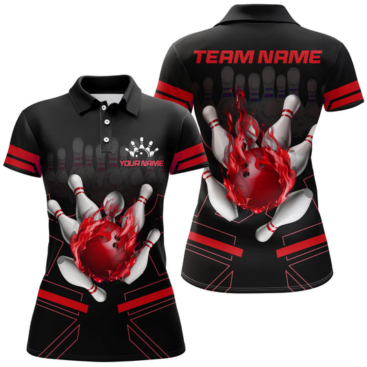 Custom Flame Bowling Jersey For Women Bowling Team Shirt League Bowling Polo Shirt BDT303