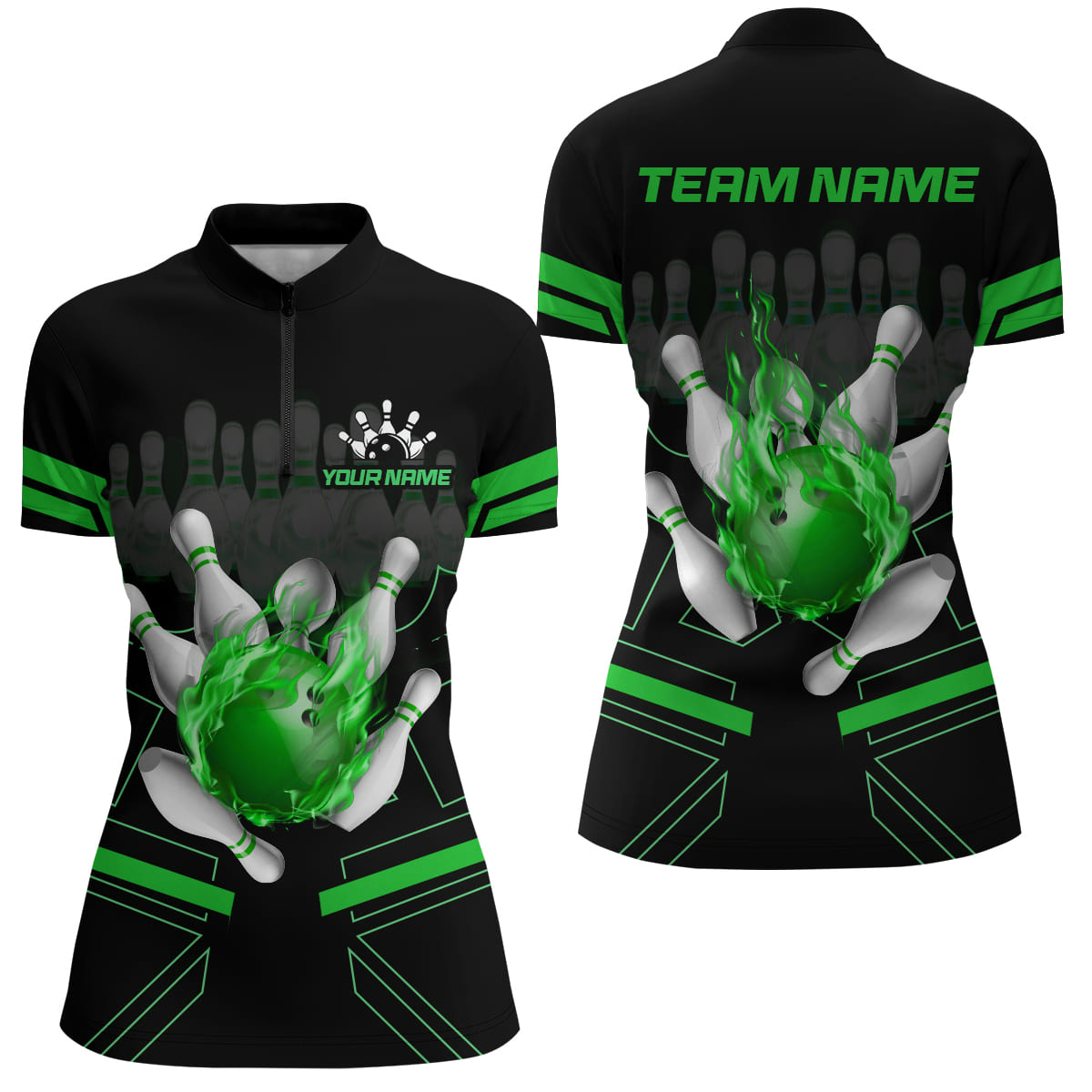 Custom Flame Bowling Jersey For Women Bowling Team Shirt League Bowling Quarter-Zip Shirt BDT303