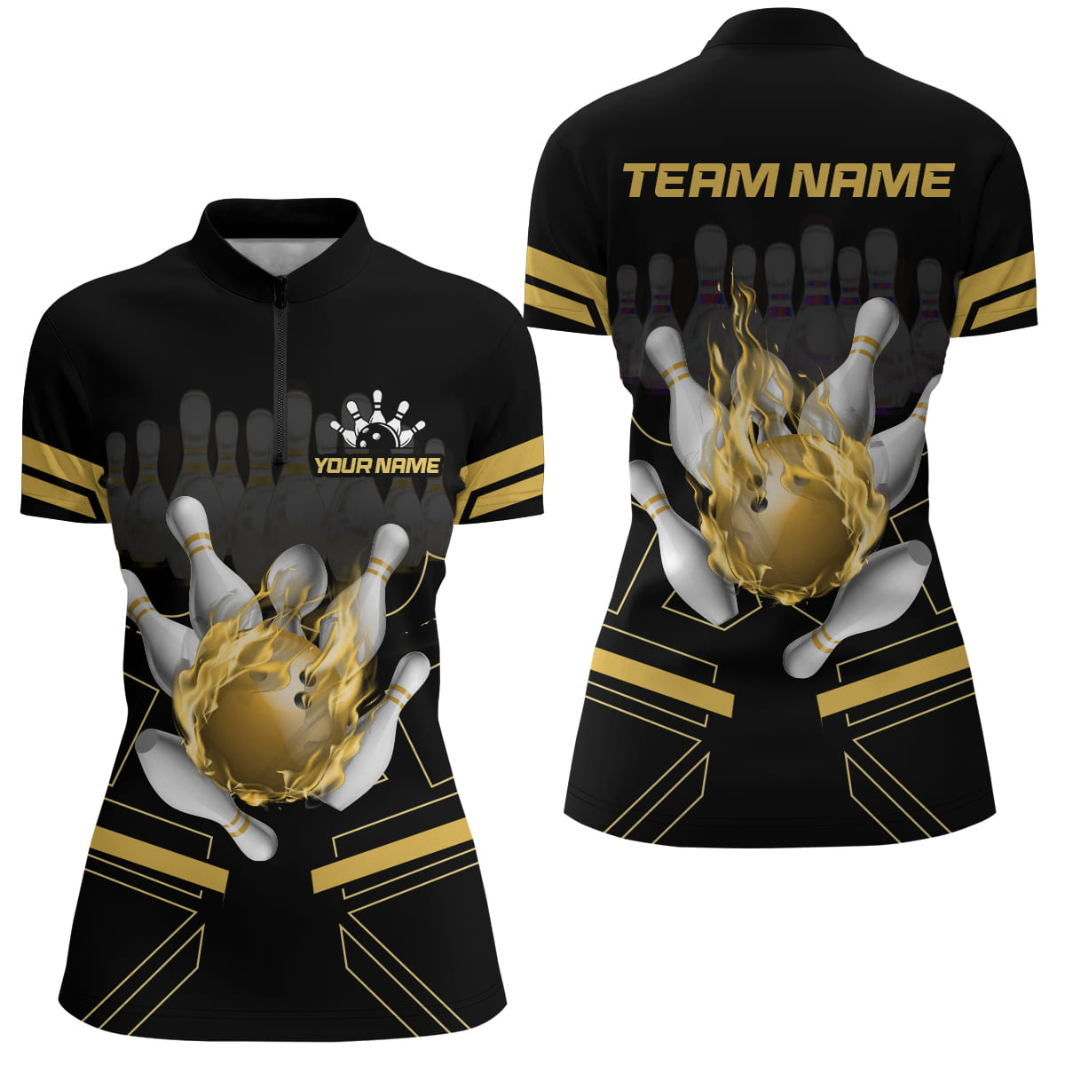 Custom Flame Bowling Jersey For Women Bowling Team Shirt League Bowling Quarter-Zip Shirt BDT303