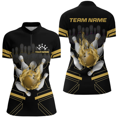 Custom Flame Bowling Jersey For Women Bowling Team Shirt League Bowling Quarter-Zip Shirt BDT303