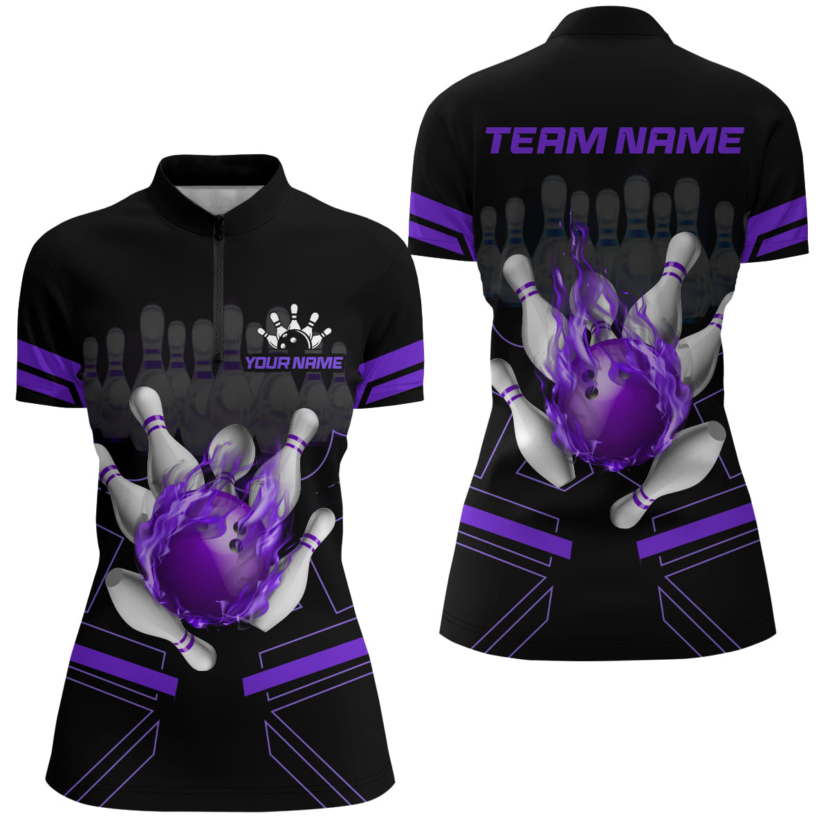 Custom Flame Bowling Jersey For Women Bowling Team Shirt League Bowling Quarter-Zip Shirt BDT303