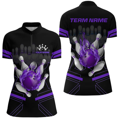 Custom Flame Bowling Jersey For Women Bowling Team Shirt League Bowling Quarter-Zip Shirt BDT303