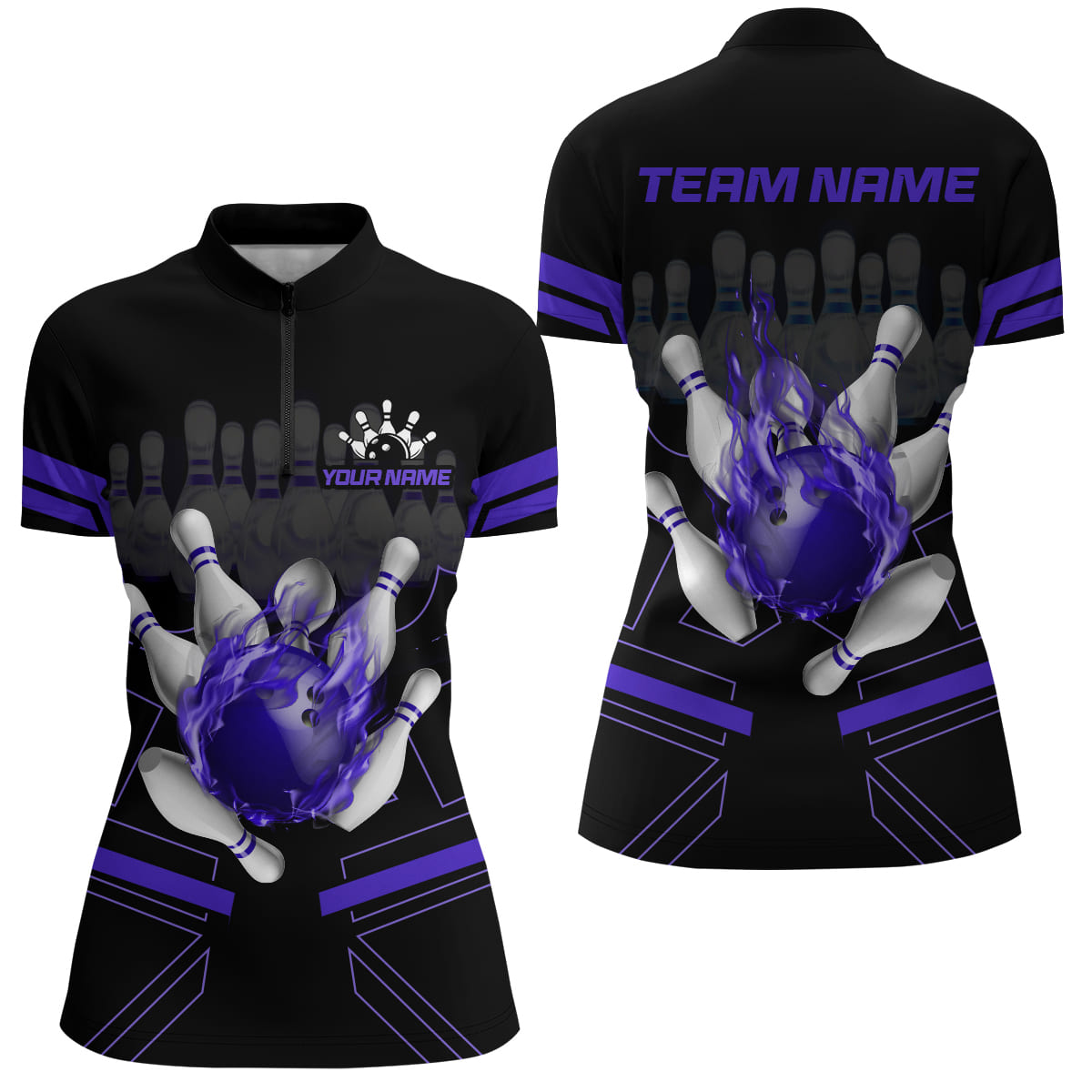 Custom Flame Bowling Jersey For Women Bowling Team Shirt League Bowling Quarter-Zip Shirt BDT303
