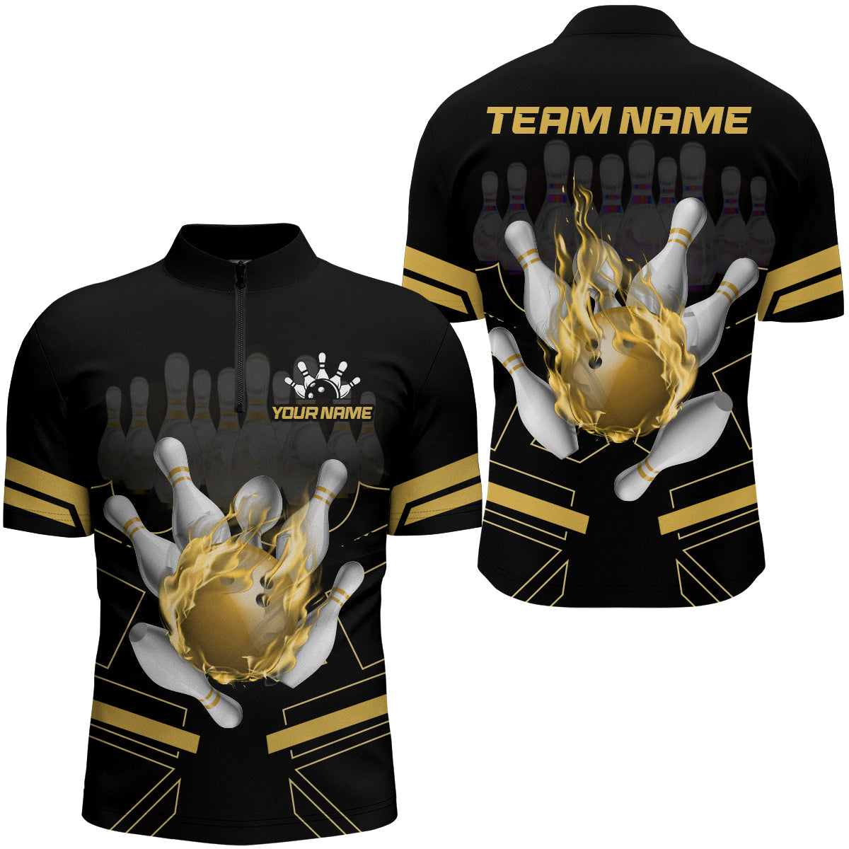 Custom Flame Bowling Jersey For Men Bowling Team Shirt League Bowling Quarter-Zip Shirt BDT303