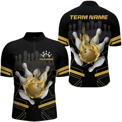 Custom Flame Bowling Jersey For Men Bowling Team Shirt League Bowling Quarter-Zip Shirt BDT303