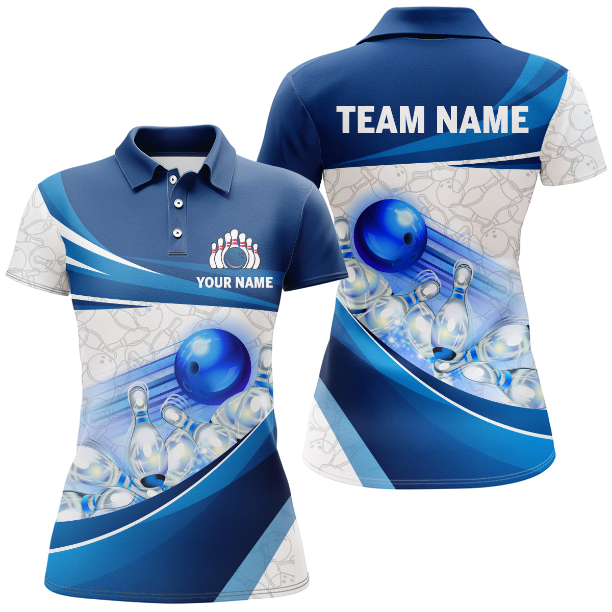Custom Bowling Shirt For Women Navy Bowling Team Jersey Custom 3D Bowling Polo Shirts BDT300