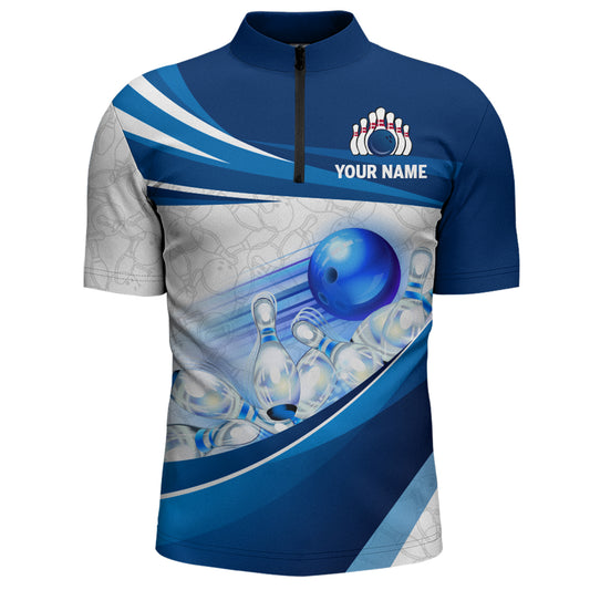 Custom Bowling Shirt For Men Navy Bowling Team Jersey Custom 3D Bowling Quarter-Zip Shirts BDT300