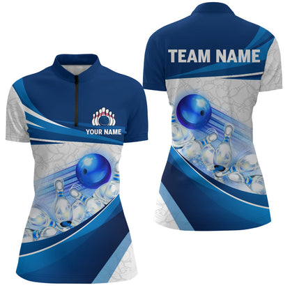 Custom Bowling Shirt For Women Navy Bowling Team Jersey Custom 3D Bowling Quarter-Zip Shirts BDT300
