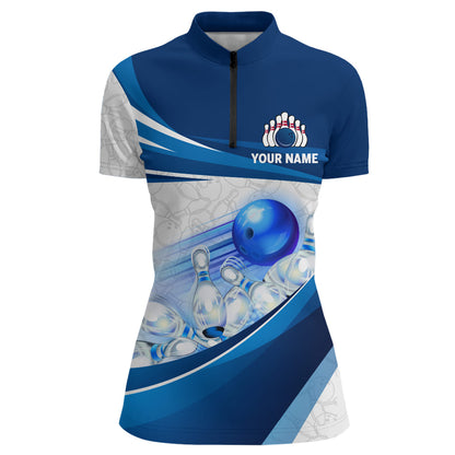 Custom Bowling Shirt For Women Navy Bowling Team Jersey Custom 3D Bowling Quarter-Zip Shirts BDT300