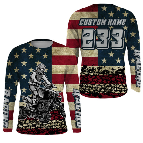 Custom ATV Motocross Jersey Adult&Kid UPF30+ American Flag Quad Bike Shirt Off-Road ATV MX PDT723