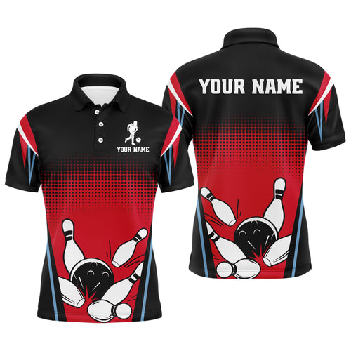 Custom Bowling Polo Shirt Black&Red Bowling Jersey For Men Custom Bowling Team Shirts BDT256