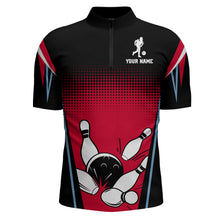 Load image into Gallery viewer, Custom Bowling Quarter-Zip Shirt Black&amp;Red Bowling Jersey For Men Custom Bowling Team Shirts BDT256