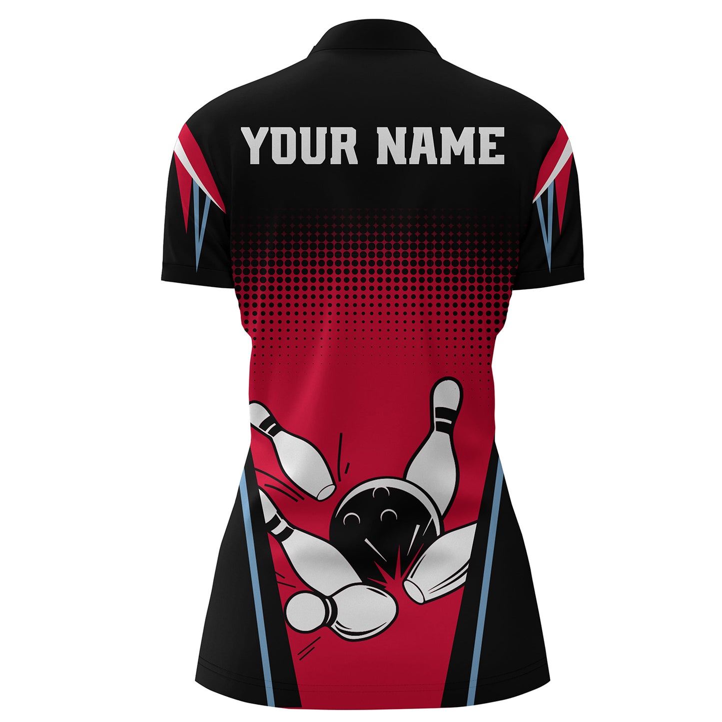 Custom Bowling Quarter-Zip Shirt Black&Red Bowling Jersey For Women Custom Bowling Team Shirts BDT256