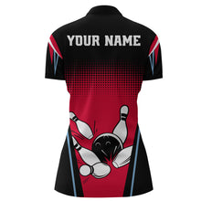 Load image into Gallery viewer, Custom Bowling Quarter-Zip Shirt Black&amp;Red Bowling Jersey For Women Custom Bowling Team Shirts BDT256