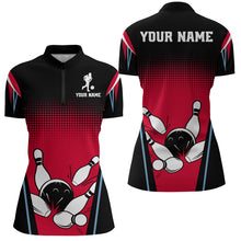 Load image into Gallery viewer, Custom Bowling Quarter-Zip Shirt Black&amp;Red Bowling Jersey For Women Custom Bowling Team Shirts BDT256