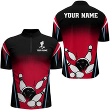 Load image into Gallery viewer, Custom Bowling Quarter-Zip Shirt Black&amp;Red Bowling Jersey For Men Custom Bowling Team Shirts BDT256