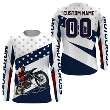 Load image into Gallery viewer, USA Flag Motocross Jersey Personalized UPF30+ Adult&amp;Youth Dirt Bike Shirt Motorcycle Racing PDT693