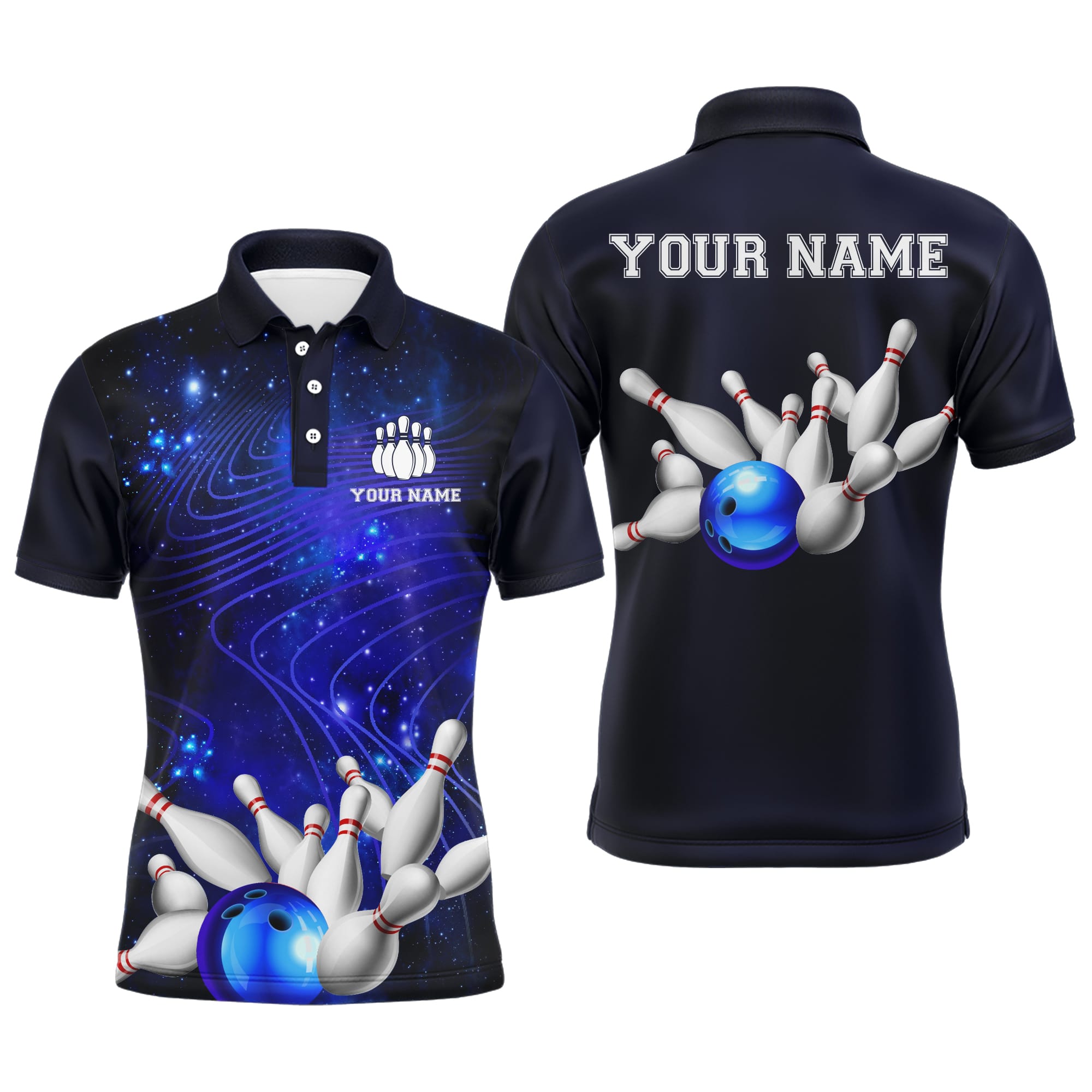 Custom Name Bowling Polo Shirts For Men Custom Bowling Team Polo Shirt For  Men And Women Blue