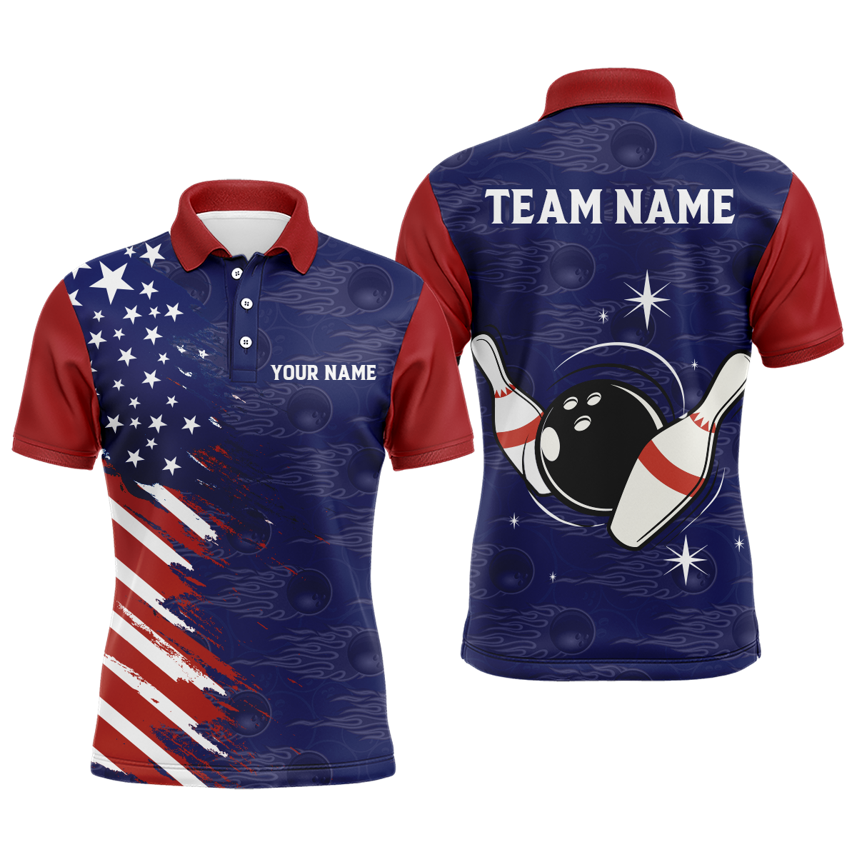 Navy Bowling Polo Shirt Men Custom American Bowling Jersey Seamless Pattern Bowling Shirts BDT319