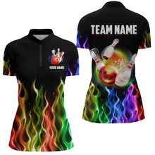 Load image into Gallery viewer, Rainbow Flame Bowling Jersey Women Personalized Bowling Team Shirts Bowling Quarter-Zip Shirt BDT324