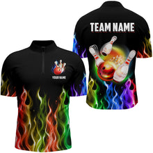 Load image into Gallery viewer, Rainbow Flame Bowling Jersey For Men Personalized Bowling Team Shirts Bowling Quarter-Zip Shirt BDT324