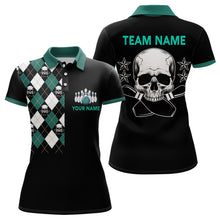 Load image into Gallery viewer, Skull Bowling Polo Shirt Women Custom Black Bowling Jersey With Name Ladies Bowling Team Shirt BDT83