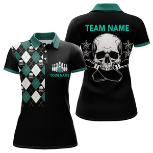 Skull Bowling Polo Shirt Women Custom Black Bowling Jersey With Name Ladies Bowling Team Shirt BDT83