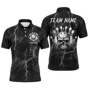 Skull Bowling League Shirt Men Bowling Jersey Team Lightning Thunder Bowling Polo Shirt BDT335