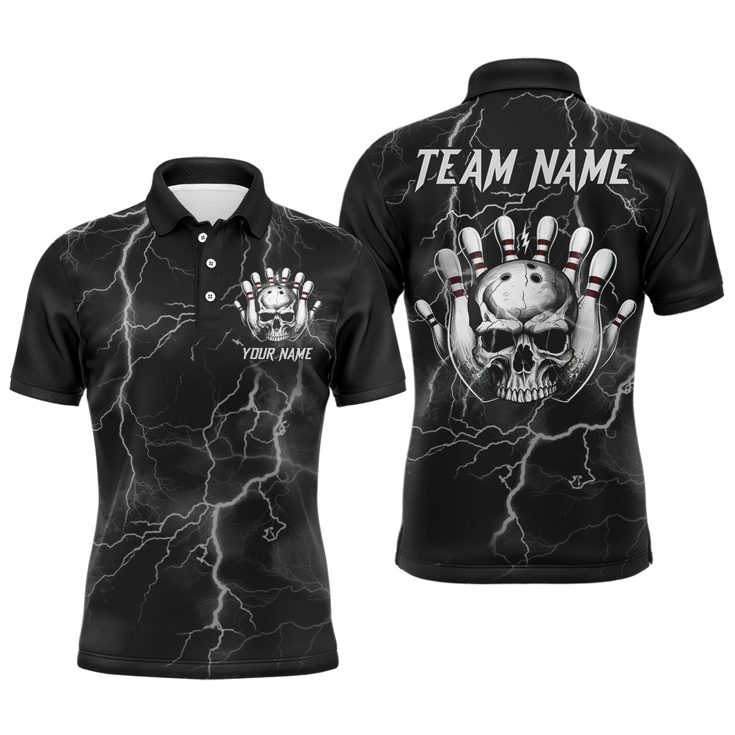 Skull Bowling League Shirt Men Bowling Jersey Team Lightning Thunder Bowling Polo Shirt BDT335