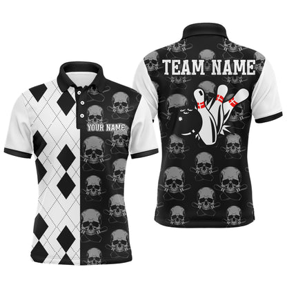 Skull Bowling Jersey Team League Custom Black Bowling Shirt Men Bowling Polo Shirt BDT347