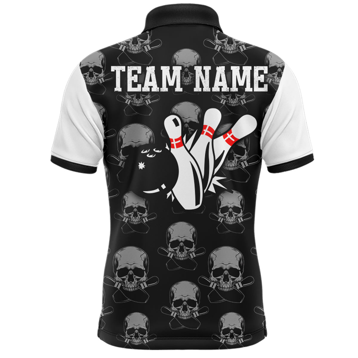 Skull Bowling Jersey Team League Custom Black Bowling Shirt Men Bowling Polo Shirt BDT347