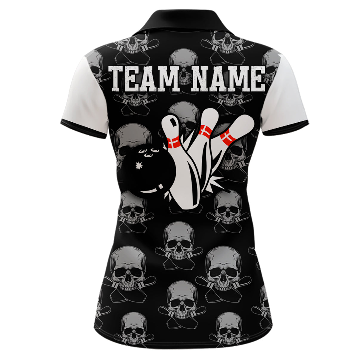 Skull Bowling Jersey Team League Custom Black Bowling Shirt Women Bowling Polo Shirt BDT347