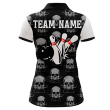 Load image into Gallery viewer, Skull Bowling Jersey Team League Custom Black Bowling Shirt Women Bowling Polo Shirt BDT347