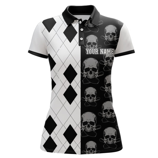 Skull Bowling Jersey Team League Custom Black Bowling Shirt Women Bowling Polo Shirt BDT347