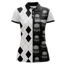 Load image into Gallery viewer, Skull Bowling Jersey Team League Custom Black Bowling Shirt Women Bowling Polo Shirt BDT347