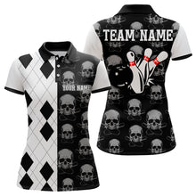 Load image into Gallery viewer, Skull Bowling Jersey Team League Custom Black Bowling Shirt Women Bowling Polo Shirt BDT347