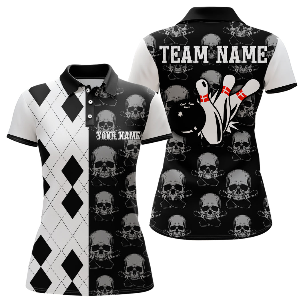Skull Bowling Jersey Team League Custom Black Bowling Shirt Women Bowling Polo Shirt BDT347