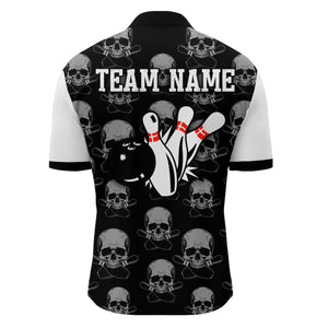 Skull Bowling Jersey Team League Custom Black Bowling Shirt Men Bowling Quarter-Zip Shirt BDT347