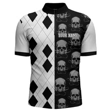 Load image into Gallery viewer, Skull Bowling Jersey Team League Custom Black Bowling Shirt Men Bowling Quarter-Zip Shirt BDT347