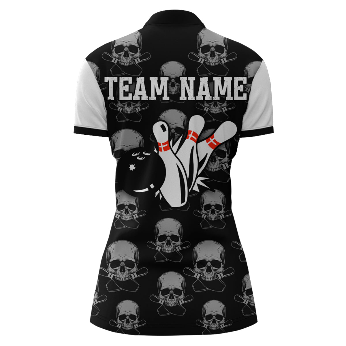 Skull Bowling Jersey Team League Custom Black Bowling Shirt Women Bowling Quarter-Zip Shirt BDT347