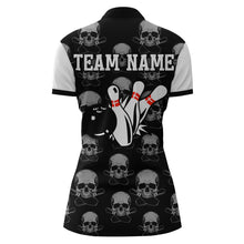 Load image into Gallery viewer, Skull Bowling Jersey Team League Custom Black Bowling Shirt Women Bowling Quarter-Zip Shirt BDT347